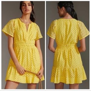 Anthropologie Somerset mini eyelet dress yellow XS